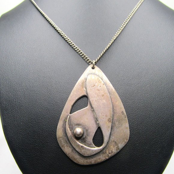 Vintage Silver Necklace Artisan Handmade Modernist Boho - Picture 1 of 4